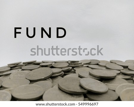 Flat lay design concept - Word Fund with Malaysia coins isolated on the white background  