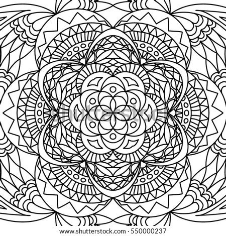 Adult Coloring Book Page. Seamless Orient Ornate Pattern. Detailed Ornament with Floral and Geometric Details. Black and White Arabesque Motif for Tile, Fabric, Wallpaper, Textile,