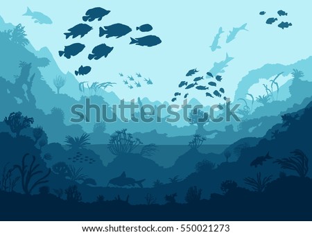 coral reef and sea creatures, vector illustration