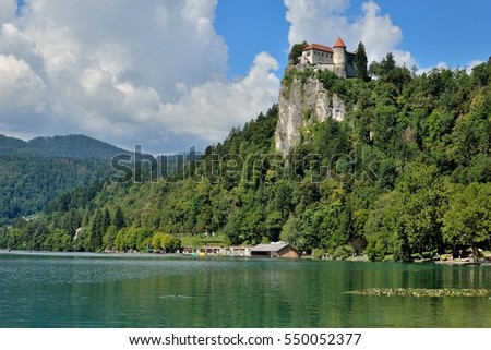 The castle of Bled on a hill by the lake, Slovenia