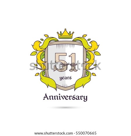 51 Years Anniversary Logo Using Heraldic Theme, Colorful and Isolated on white background