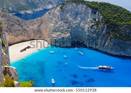 Famous shipwreck bay, Zakynthos island, Greece Royalty-Free Stock Photo #550112938