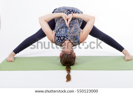 woman Yoga Practice Pose Training Concept. Prasarita Padottanasana