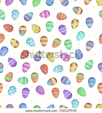 Vector cartoon seamless pattern with easter eggs for gift wrap and covering on the white background. Concept of Happy Easter.
