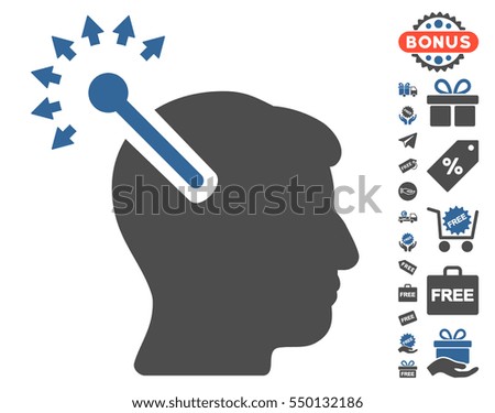 Optical Neural Interface pictograph with free bonus graphic icons. Vector illustration style is flat iconic symbols, cobalt and gray colors, white background.