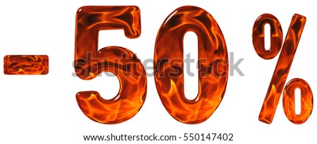 Percent off. Discount. Minus 50, fifty  percent, numerals isolated on white background