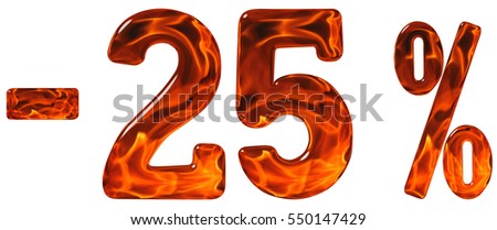 Percent off. Discount. Minus 25, twenty five  percent, numerals isolated on white background