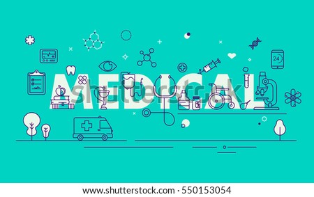 Modern Thin Line  Design Composition for Medical Web Page, Clini, Pharmacy and Hospital Facilities.  .Online Health Check, Medical Diagnosis,Treatment. Medical Research