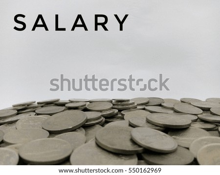 Flat lay design concept - Word Salary with Malaysia coins isolated on the white background  