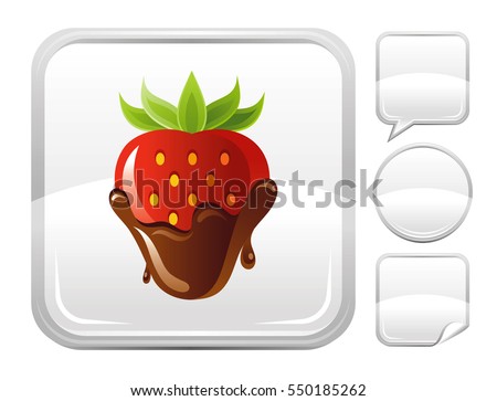 Happy Valentines day romance love heart. Chocolate strawberry icon isolated white background. Romantic dating vector illustration. Button icons set. Valentine template design. Flat cute cartoon sign