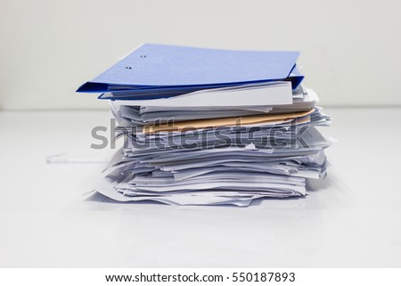 file folder and Stack of business report paper file  with white background.