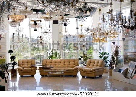various lamps, furniture and other goods at a home furnishings store
