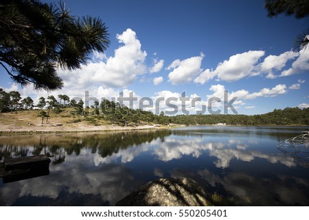 Lake Arareco is a lake high in the Sierra Madre Occidental range, within Chihuahua state in northwestern Mexico. Royalty-Free Stock Photo #550205401