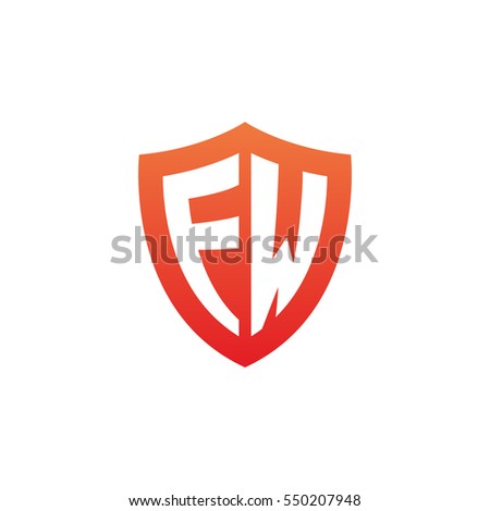 Initial letters FW, EW, shield shape red simple logo