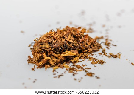 Dried smoking tobaccos isolated on white background.
