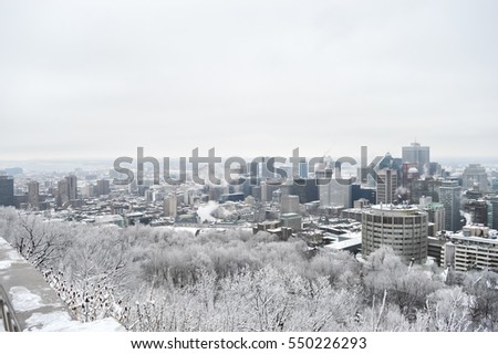 Montreal Skyline in snow, in winter, Canada