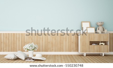 living room or kid room in blue tone- 3d rendering