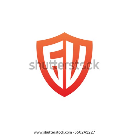 Initial letters GU, GV, shield shape red simple logo