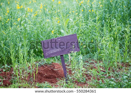 empty  wooden sign put in  garden