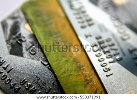 credit cards, close up macro view with selective focus