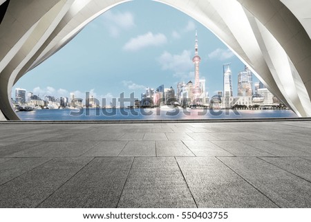 Empty floor and modern urban architecture scene in Shanghai