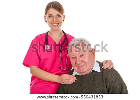 Picture of an old man having a flu - isolated background