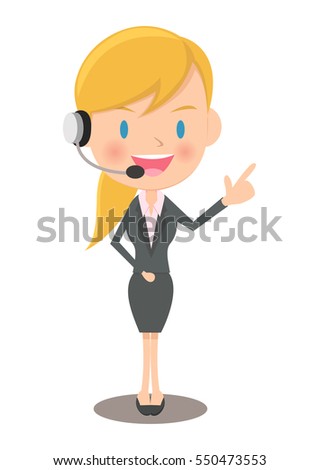 Female office worker speaking with headset 