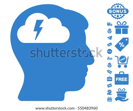 Brainstorming pictograph with free bonus clip art. Vector illustration style is flat iconic symbols, cobalt color, white background.