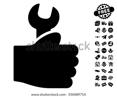 Service Hand pictograph with free bonus pictures. Vector illustration style is flat iconic symbols, black color, white background.
