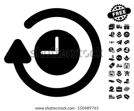 Repeat Clock icon with free bonus pictures. Vector illustration style is flat iconic symbols, black color, white background.