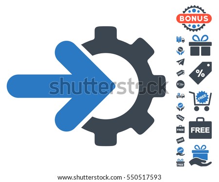Gear Integration icon with free bonus clip art. Vector illustration style is flat iconic symbols, smooth blue colors, white background.