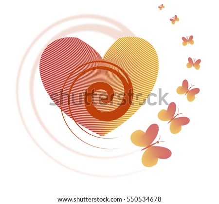 Red Heart and flying butterfly - symbol of love. Beautiful background for Valentine's Day.