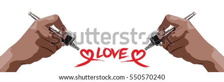 Vector Handle airbrush write the word love.