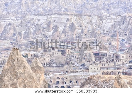 Exquisite Landscape of the Pigeon Valley During Winter in Cappadocia, Turkey