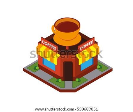 Modern Isometric Commercial Restaurant Building - Coffee Shop