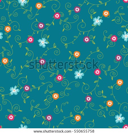 Abstract vector seamless pattern of twisted tendrils with leaves and flowers. Background for textile, book covers, manufacturing, fabric, cloth design, wallpapers, print.