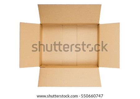 Opened cardboard box isolated on white background. Top view Royalty-Free Stock Photo #550660747