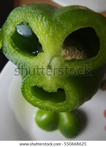 Pepper with alien face, Food alive,  funny character