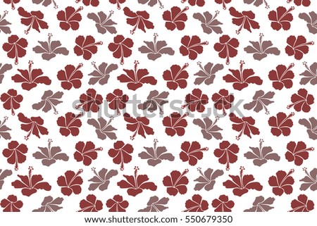 Hawaiian tropical natural floral seamless pattern in red and neutral colors. Hibiscus flowers on a white background in a trendy style.