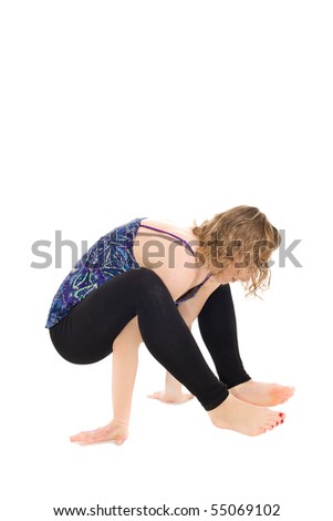 Young girl excercise on isolated background
