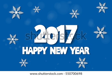eps 10 vector 2017 banner with cut paper effect. Realistic greeting card design with paper cuttings and falling snowflakes. Clip art graphic illustration