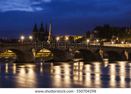Panorama of Blois at night. Blois, Pays de la Loire, France