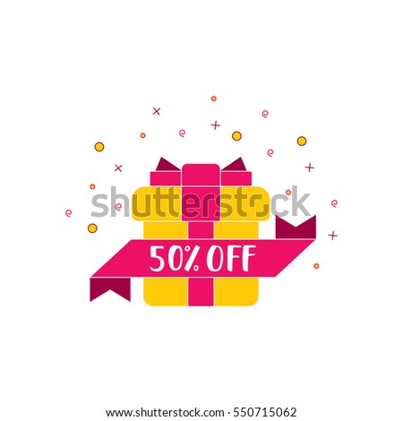 50% off vector Illustration. A poster with sale lettering and gift box.
Advertising vector banner template.