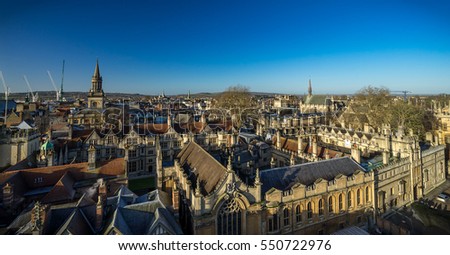 Cityscape of Oxford, a city in South East England, county town of Oxfordshire. Panoramic view of Oxford city. Royalty-Free Stock Photo #550722976