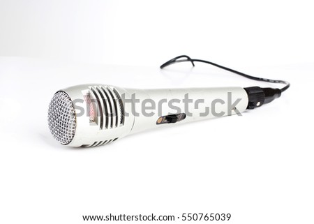 Microphone speaker or singer. Microphone on white studio background. Microphone illustration studio photo.