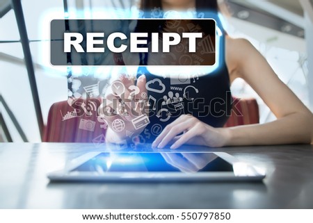 Woman using tablet pc and selecting receipt. Royalty-Free Stock Photo #550797850