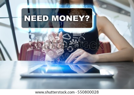 Woman using tablet pc and selecting need money.