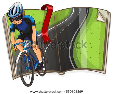Book with cyclist riding on the road illustration