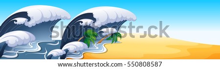 Ocean scene with big waves illustration