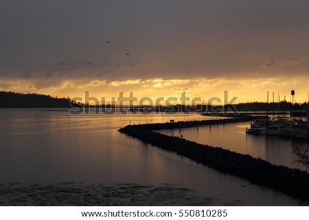 Colorful Twilight Sunset Over Marine Park in Blaine City ,Washington WA